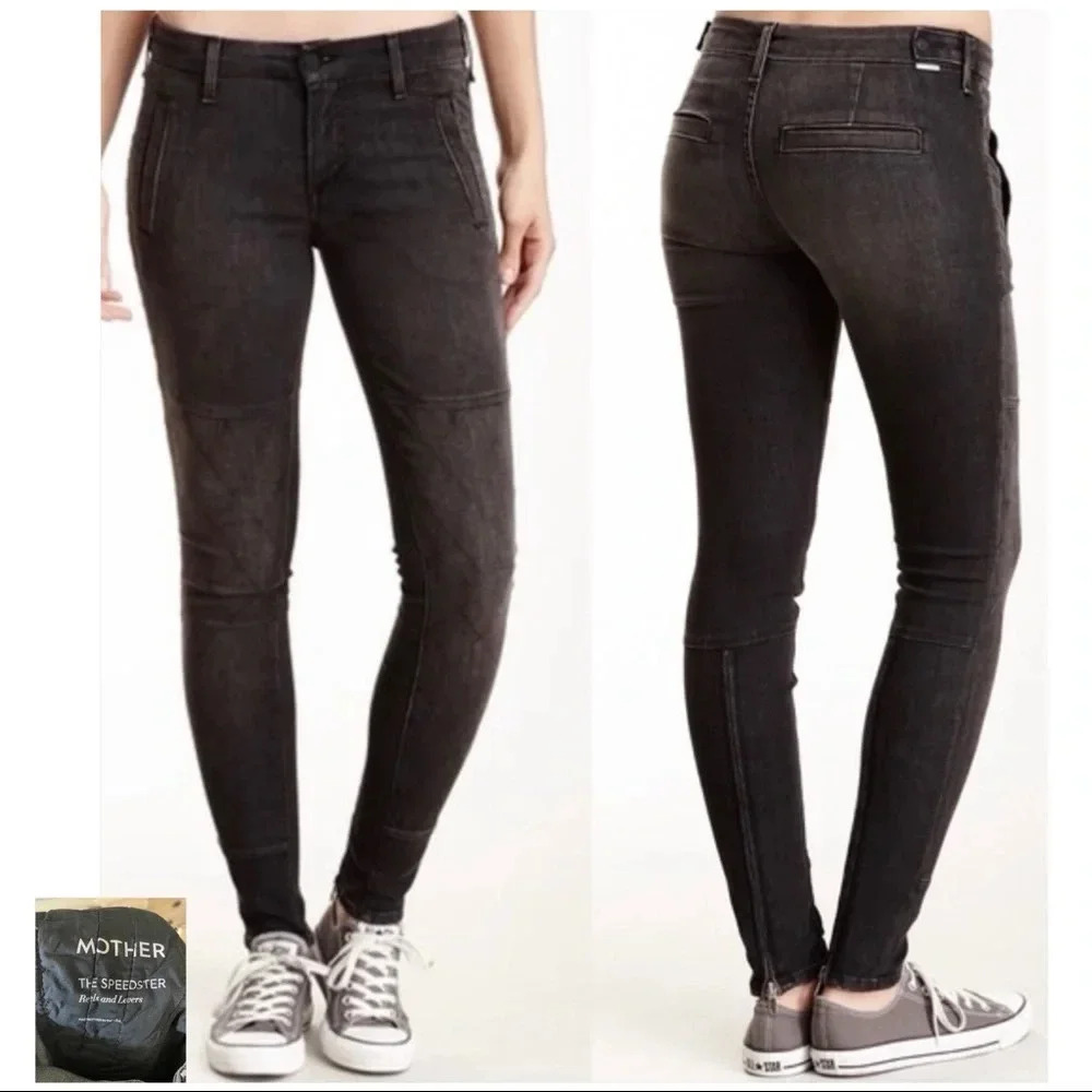 MOTHER Black The Speedster Ankle Zip Skinny Jeans